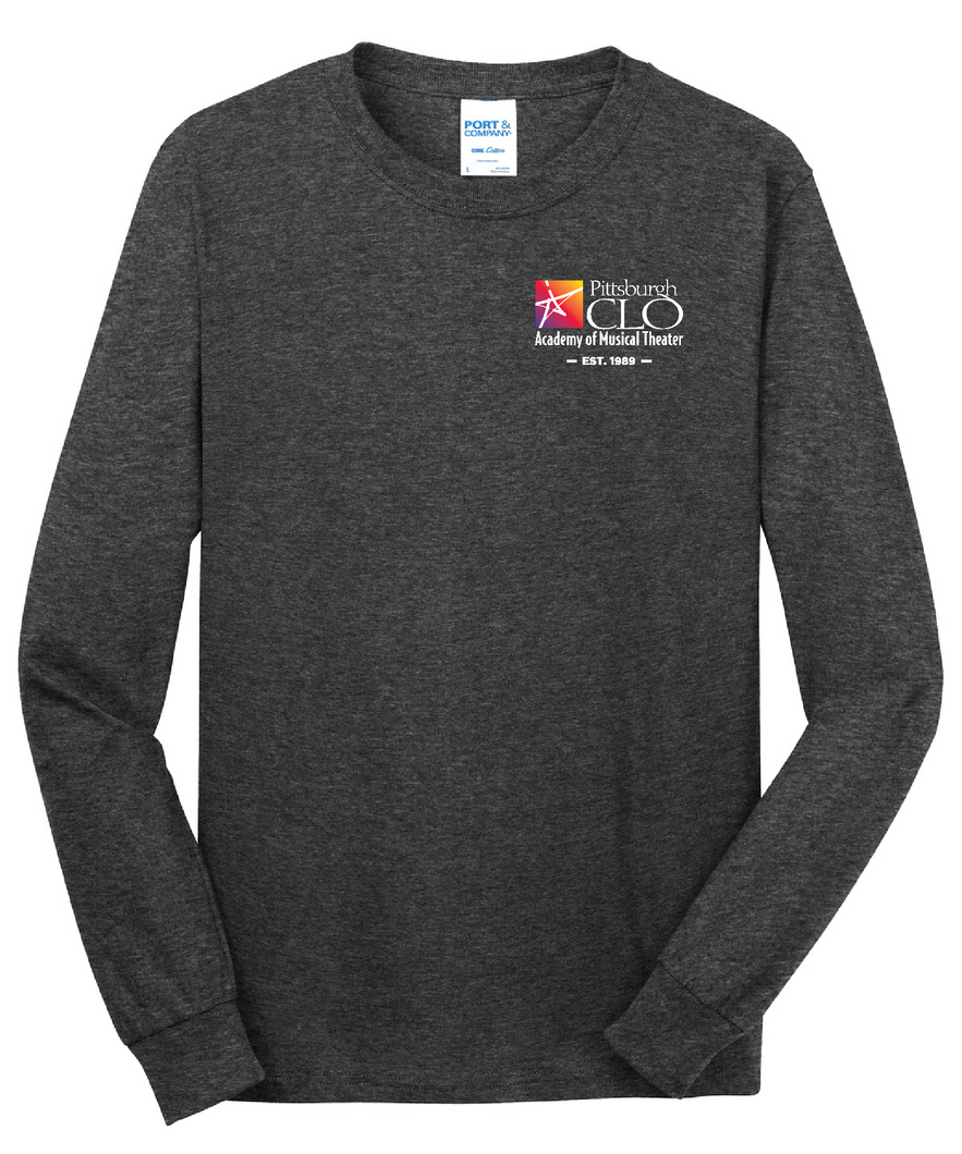 CLO ACADEMY 35 YEARS CORE COTTON BLEND YOUTH & ADULT LONG SLEEVE TEE WITH LEFT CHEST AND FULL BACKDESIGN