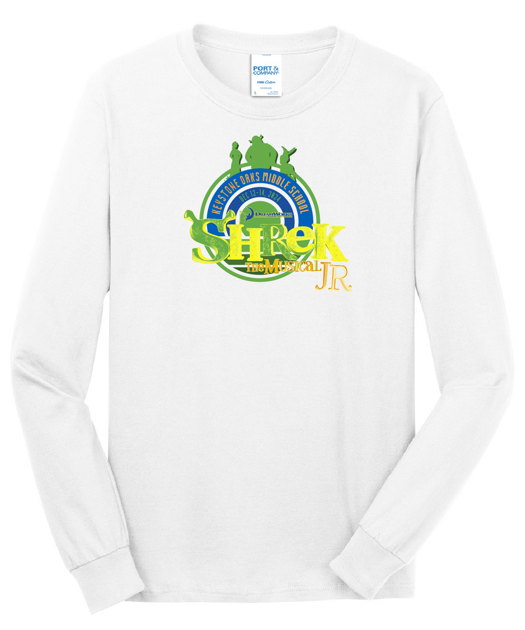 KEYSTONE OAKS - SHREK JR: CORE COTTON YOUTH & ADULT LONG SLEEVE - WHITE OR ROYAL BLUE